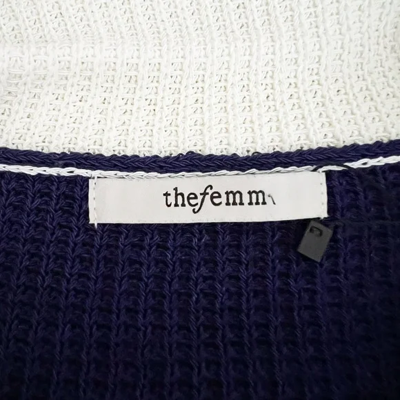 NEW The Femm Dane Boxy Knit Stretch Collared Polo Short Sleeve Sweater Midnight